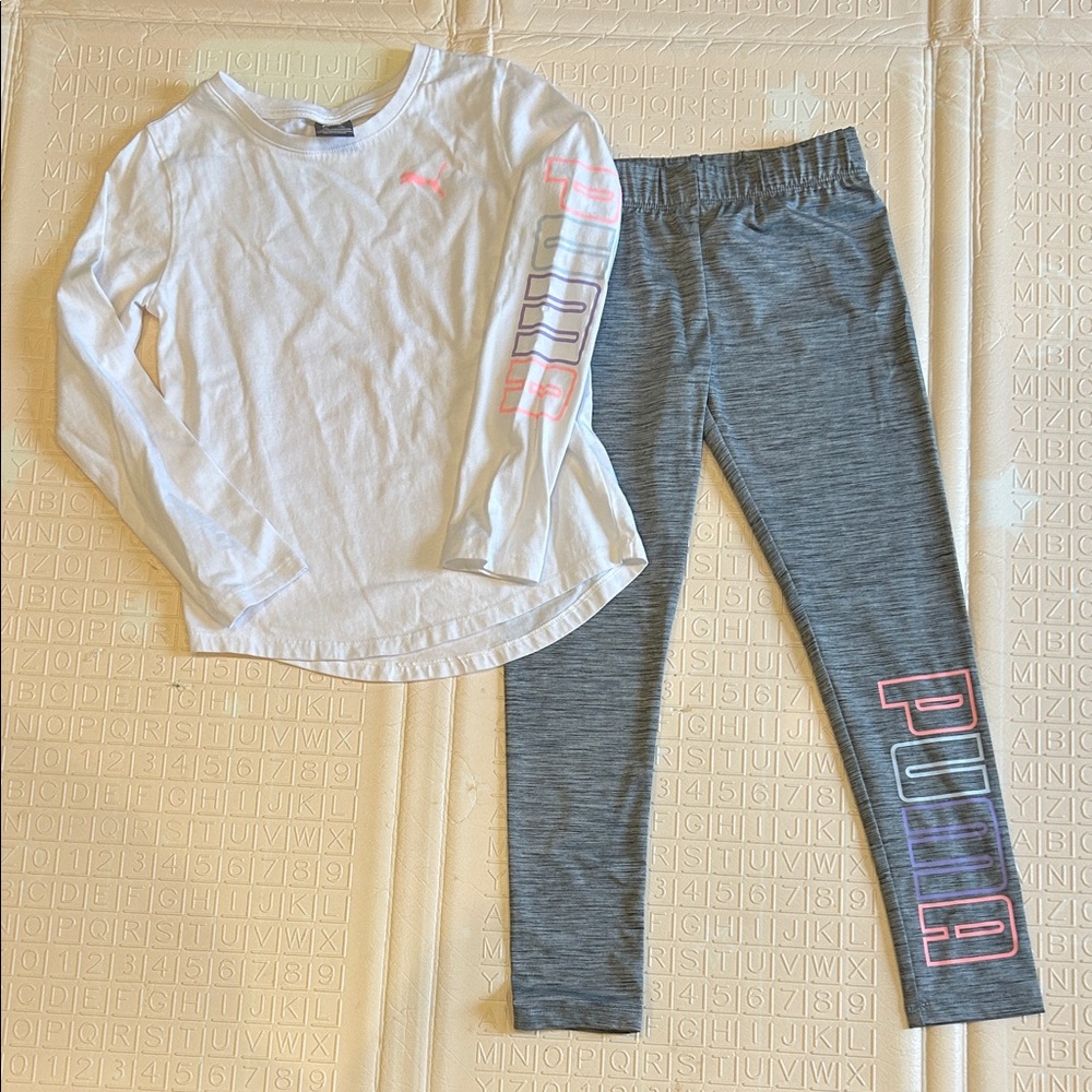 Puma Girls White Shirt and Gray Leggings Set